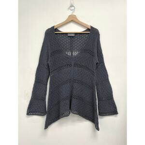 Wooden Ships Open-Knit Crochet V-Neck Bell Sleeve Sweater Boho Whimsigoth - M/L